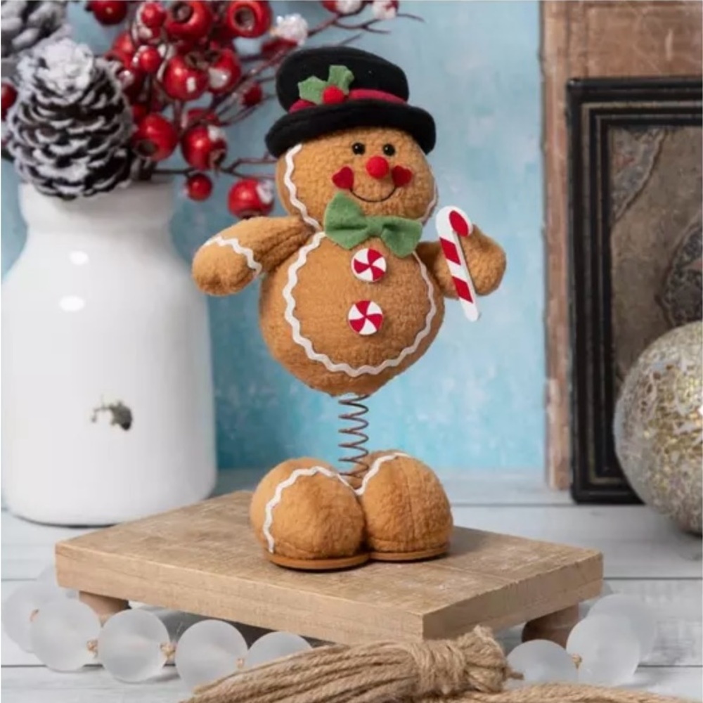 Top Hat Springy Festive Gingerbread Man with Candy Cane